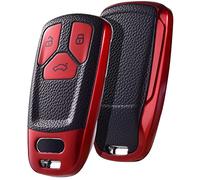 OATSBASF Coque de clé de Voiture Compatible avec Audi A4L A6L A8 Q5 Q7 TTS TT en Cuir TPU 3 Boutons (Rouge-Cuir)