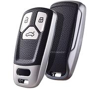 OATSBASF Coque de clé de Voiture Compatible avec Audi A4L A6L A8 Q5 Q7 TTS TT en Cuir TPU 3 Boutons (Argent-Cuir)