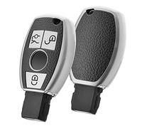 OATSBASF Coque de clé de Voiture Mercedes Benz - pour Mercedes Benz W204 W211 2-3 Touches sans clé A B C E (Cuir argenté)
