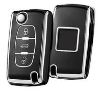 OATSBASF Coque de clé de voiture pour Peugeot 207 307 308 407 408 3008 3008 5008 Citroen C2 C3 C4 C5 C6 C8 Coque de protection pour clé de voiture Accessoires (3 boutons argenté-bordure noir)