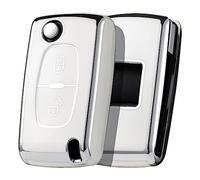 OATSBASF Coque de clé de voiture pour Peugeot, coque de clé pour Peugeot 207 307 308 407 408 3008 5008 Citroën C2 C3 C4 C5 C6 C8 2 boutons, bord argenté, blanc