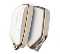 OATSBASF Coque de clé de voiture pour VW - Compatible avec Golf 8 Seat Leon MK 4 Tarraco Ateca Skoda Octavia - En silicone TPU (bord doré et blanc)