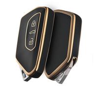 OATSBASF Coque de clé de voiture pour VW, coque de clé de voiture en silicone TPU, compatible avec Golf 8, ID3, ID4, GTI, GTE, Seat Leon MK4, Tarraco, Ateca et Skoda Octavia (bord doré noir)