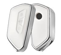 OATSBASF Coque de e voiture pour VW, en silicone TPU, compatible avec Golf 8, ID3, ID4, GTI, GTE, Seat Leon MK4, Tarraco, Ateca et Skoda Octavia (bord argenté/blanc)