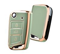 OATSBASF Coque de clé de Voiture pour VW Golf 7 Polo Skoda Seat Strass (Vert-Bord Doré)