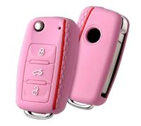 OATSBASF Coque de e voiture VW, Golf - Coque de clé pour VW Polo, Passat, Skoda, Seat - 3 boutons - En silicone - Accessoires de voiture (ligne rouge - rose)