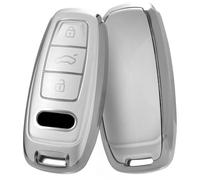 OATSBASF Coque de clé pour Audi, coque de clé de voiture pour A6L, A6, A7, A8, Q7, Q8, E-Tron 2019 2020, coque de protection en silicone TPU avec bord argenté LS