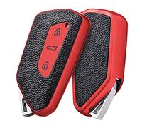 OATSBASF Coque de Protection en Silicone TPU pour clé de Voiture VW Golf 8 Seat Leon MK 4 Tarraco Ateca Skoda Octavia 2020 (Rouge-Cuir)