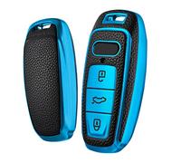 OATSBASF Coque de Protection pour clé Audi - Coque de Protection en Silicone TPU pour A6L A6 A7 A8 Q7 Q8 E-Tron 2019 2020 (Bleu-Cuir)