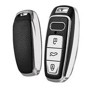 OATSBASF Coque de Protection pour clé Audi - en Silicone TPU - pour A6L A6 A7 A8 Q7 Q8 E-Tron 2019 2020 (Argenté-Cuir)