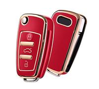 OATSBASF Coque de Protection pour clé de Voiture Audi - en Silicone TPU - pour A1 A3 A4 A6 Q3 Q5 Q7 S3 R8 TT (Rouge-Bord Doré)