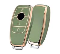 OATSBASF Coque de Protection pour clé de Voiture Mercedes Benz, Coque de Protection en TPU pour Classe E Classe S (Vert-Bord doré)
