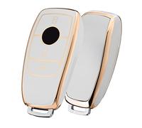 OATSBASF Coque de Protection pour clé de Voiture Mercedes Benz, Étui en Silicone TPU pour Classe E et S (Blanc-Bord doré)