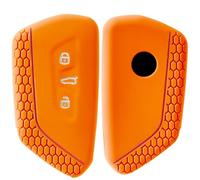 OATSBASF Coque de protection pour clé de voiture pour VW Golf 8, ID3, 4, 5, 6, 7, Seat Leon MK4, Tarraco, Ateca et Skoda Octavia - Coque de protection souple en silicone (F-orange)
