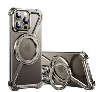 OATSBASF Coque de téléphone Minimaliste Compatible avec iPhone 15 Pro 6,1", Rotation à 360°, béquille en Aluminium sans Cadre, Coque de Protection de qualité Contre Les Chocs, Titane Naturel