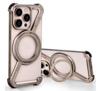 OATSBASF Coque de téléphone minimaliste compatible avec iPhone 16 Pro 6,3", rotation à 360°, béquille en aluminium sans cadre, coque de protection de qualité anti-chocs, titane du désert