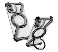 OATSBASF Coque de téléphone minimaliste pour 17, rotation à 360° et béquille en aluminium sans cadre, coque de protection de qualité antichoc (orange, iPhone 17 6,3")