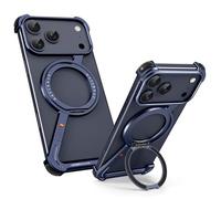 OATSBASF Coque de téléphone minimaliste pour iPhone 17 Pro Max, rotation à 360°, béquille en aluminium sans cadre, coque de protection de qualité anti-chocs, bleu