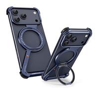 OATSBASF Coque de téléphone minimaliste pour iPhone 17 Pro, rotation à 360 °, béquille en aluminium sans cadre, coque de protection de qualité anti-chocs, bleu