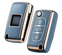 OATSBASF Coque pour clé de Voiture Peugeot 207 307 308 407 408 3008 5008 Citroen C2 C3 C4 C5 C6 C8 2 Boutons Coque de Protection Accessoires (Bleu3-Bord Doré)