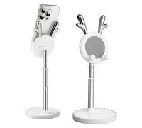 OATSBASF Joli support de téléphone portable réglable avec oreilles de cerf pour bureau, support épais compatible avec iPhone, Kindle, iPad, Switch, tous les téléphones (oreilles de cerf, blanc)
