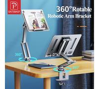 Oatsbasf - pince de Support pour ordinateur portable, Support d'adhérence pour tablette, Support de livre, lit de bureau, Support paresseux 360 ° Hauteur rotative réglable 3-joint Silver