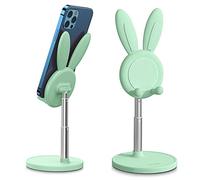 OATSBASF Support de téléphone portable pour bureau, angle réglable en hauteur en forme de lapin mignon, support de téléphone compatible avec iPhone, tablettes (4-10"), tous les téléphones (vert)