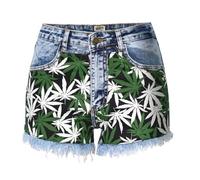 OATTIS Denim Shorts for Womenwomen's Summer New Retro Lavé Rainforest Ing Denim Shorts Series Beach Wind Fringed Hot Pants,Color 1,36