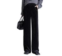 OATTIS Pantalon De Sol Long À Pois en Velours Doré À Effet Amincissant, Coupe Slim, Taille Élastique en Tube Droit Noir, Pantalon Large Décontracté pour Femme,Couleur1,L