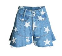 OATTIS Printemps Taille Haute Minceur Imprimé Étoile À Volants Jambes Larges Shorts A-Ligne Queue De Poisson Jupe Courte Pantalon,Couleur1,XL
