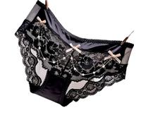 OATTIS Slips en Satin Et Dentelle pour Femmes, 2 Pièces, Chaîne De Perles Et Décor De Nœud, Maille Transparente, Doublure D'entrejambe Confortable, Lingerie Élégante,Color4,M40-55KG