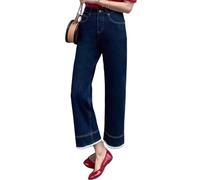 OATTIS Taille Haute Jeans Jambe Droite Femmes Plus Taille Patchwork Dentelle Trim Minceur Été Nouveau Style Corps en Forme de Poire,Color 1,2XL