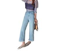 OATTIS Taille Haute Jeans Jambe Droite Femmes Plus Taille Patchwork Dentelle Trim Minceur Été Nouveau Style Corps en Forme de Poire,Color2,3XL