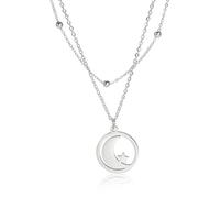 OAUWKEIY Collier Pendentif combinant étoile et lune circulaires ajourées à la fois doux élégant et simple pour les filles