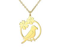 OAUWKEIY Collier Pendentif élégant pour femme inspiré de la forêt avec un oiseau et une couronne de fleurs