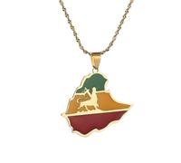 OAUWKEIY Collier pendentif Éthiopie Lion carte drapeau pendentif collier mode pendentif collier Bijoux