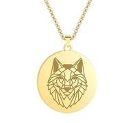 OAUWKEIY Collier pendentif loup géométrique plaque pendentif or tête de loup pièce de monnaie collier cadeau Bijoux