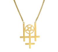 OAUWKEIY Collier Pendentif pour homme en forme d'étoile circulaire à cinq branches long et ajouré au design aérien une chaîne de pull de niche