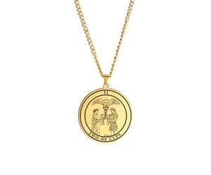 OAUWKEIY Collier Pendentif rond orné d'un motif gravé représentant les Grands Arcanes et le Saint Graal long collier pour jeunes