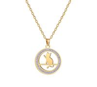 OAUWKEIY Collier Pendentif Un collier élégant et polyvalent orné d'un anneau serti de diamants représentant un chat à la queue frétillante et aux pattes levées