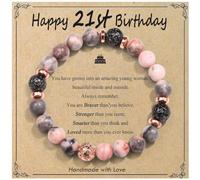 OAVOOK Cadeau d'anniversaire pour femme, cadeau unique pour femme, bracelet de perles pour maman, tante, épouse, grand-mère, sœurs, amies, 21st Birthday Gift - Pink Zebra Stone, Pierre, Pas de gemme