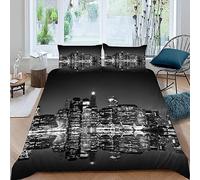 OAXACO Housse de Couette 160x200 New York Parure de lit 1 Personne Paysage Nocturne de la Ville Microfibre Douce Housses de Couettes Imprimée 3D avec 2 Taie d'oreiller 65x65 cm