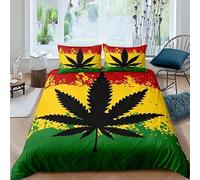 OAXACO Housse de Couette 200x200 Mauvaise Herbe Parure de lit 2 Personnes Feuille de Cannabis Microfibre Douce Housses de Couettes Imprimée 3D avec 2 Taie d'oreiller 65x65 cm