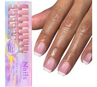Oayew-150pcs Faux Ongles Press On Nails Carré, 3 In 1 Court Carré Bord Blanc Couverture Intégrale Fake Nails Faux Ongles Reutilisable Pour Femmes Et Filles- Rosa Blanc