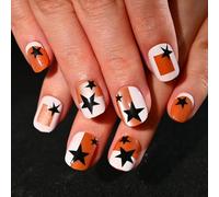 Oayew-30 Pcs Faux Ongles Court - Blanc French Tip, Orange Oeil De Chat, Étoiles Design Ongles A Coller Pour Femmes 15 Tailles - 30 Pcs Faux Ongles Kit Avec Colle