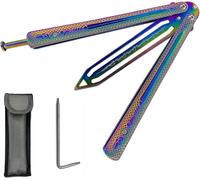 Oayew-Couteau Papillon D'entraînement Et Peigne Formateur Metal Practice Balisong Couteau En Acier Émoussé Avec Gaine Formation