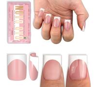 Oayew-Lot De 240 Faux Ongles Courts Sharp Carrés Blancs French Tip Press On Baby Pink - Ongles Carrés Courts Tranchants - Top Coat - Couverture Complète - Pour Bricolage - 15 Tailles