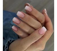 Oayew-Mouyou Press On Nails Lot De Ongles Courts, Carrés, Nude, Rose, Dégradé Blanc, Couverture Complète Avec Colle À Ongles, Carrés, Rose Gradient Blanc, Acrylique Pour Femmes Et Filles \U2026