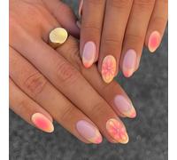 Oayew-Press On Nails, 24 Piéces D'ongles Adhésifs, Art Floral Rose Et Jaune, Nail Tips, Faux Ongles, Adhésifs Pour Ongles, Ongles Factices