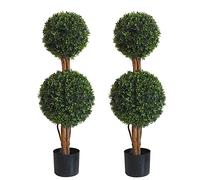 OAZALDA Lot de 2 buis topiaires artificiels réalistes de 90 cm à Double Boule pour décoration intérieure et extérieure, de Porche, de Maison et de Jardin